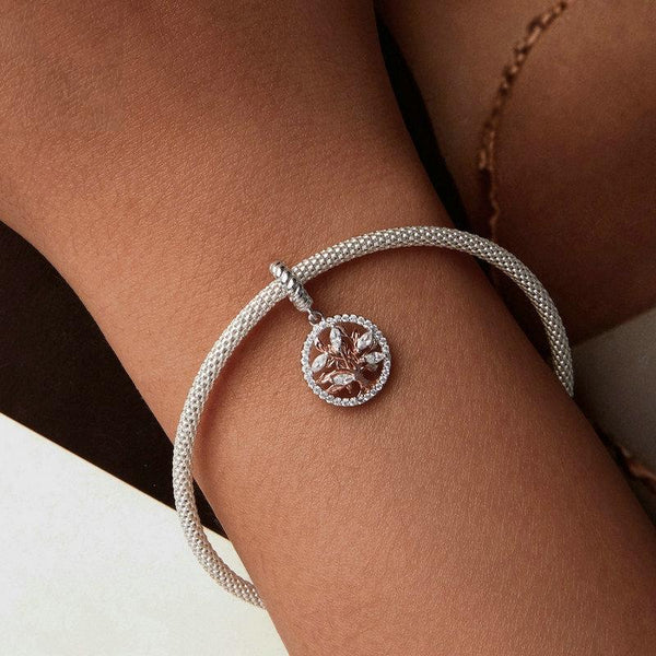 Tree Of Life Sterling Silver CZ Bead Charm Pendant Bracelet Necklace