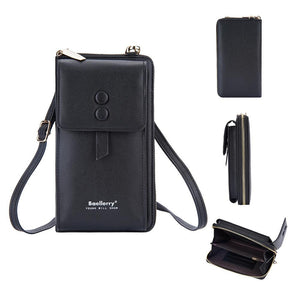 Faux PU Leather Crossbody Shoulder Phone Bag Multi Card Slots Black