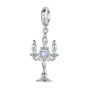 Candlestick Platinum Plated Sterling Silver Opal Look Bead Charm Bracelet Necklace