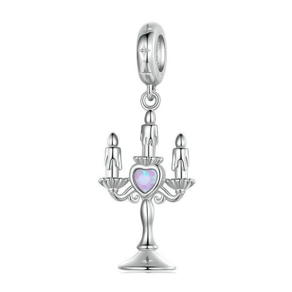 Candlestick Platinum Plated Sterling Silver Opal Look Bead Charm Bracelet Necklace