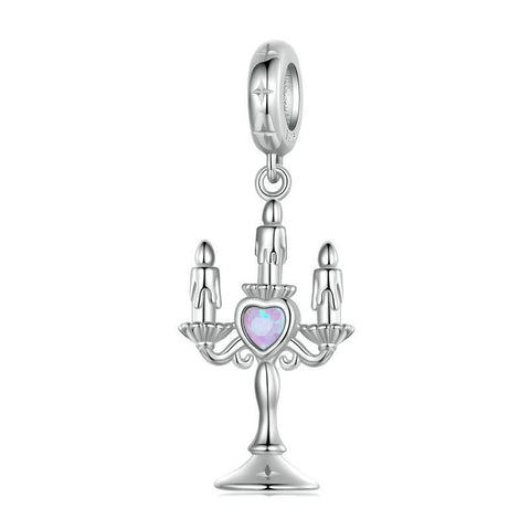 Candlestick Platinum Plated Sterling Silver Opal Look Bead Charm Bracelet Necklace