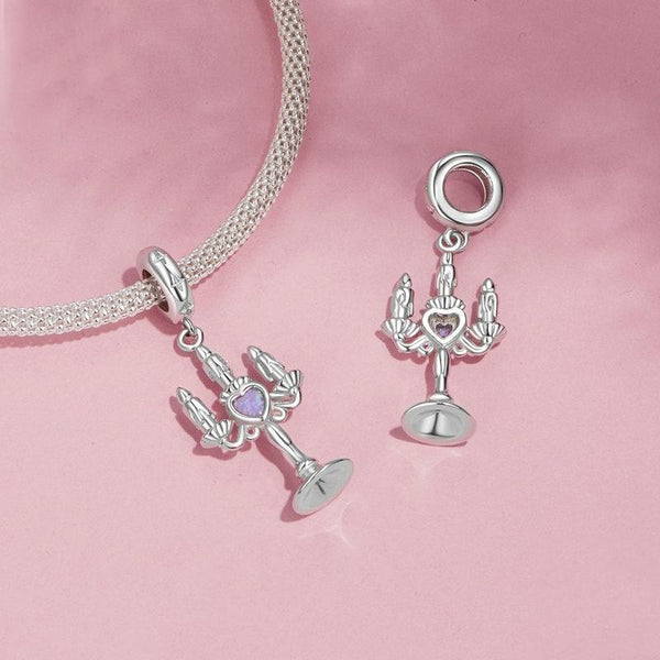 Candlestick Platinum Plated Sterling Silver Opal Look Bead Charm Bracelet Necklace