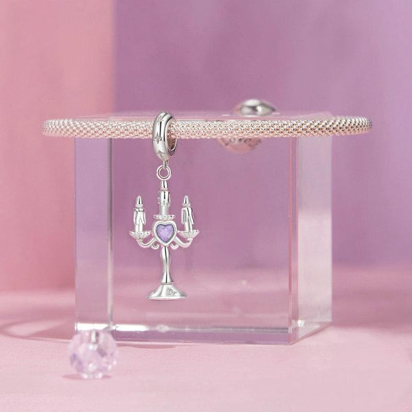 Candlestick Platinum Plated Sterling Silver Opal Look Bead Charm Bracelet Necklace