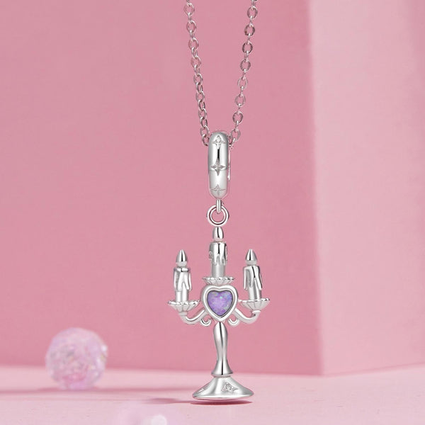 Candlestick Platinum Plated Sterling Silver Opal Look Bead Charm Bracelet Necklace