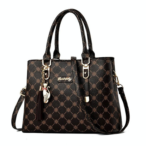 Faux PU Leather Crossbody Shoulder Bag Handbag Cat Tassel Charm Dark Brown
