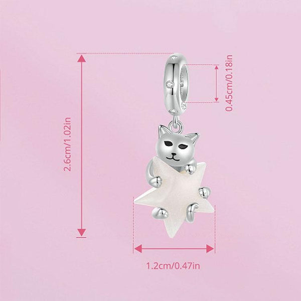 Glow In The Dark Cat Star Sterling Silver Zircon CZ Bead Charm Bracelet Necklace