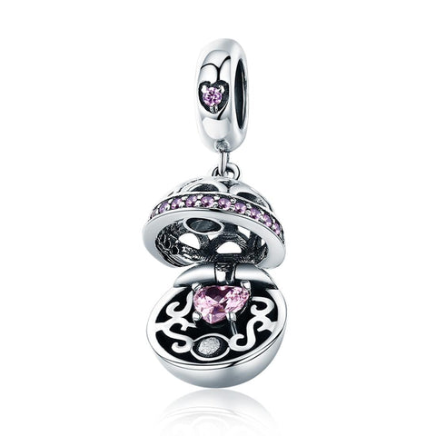 Pink Surprise Love Sterling Silver Bead Charm Bracelet Necklace
