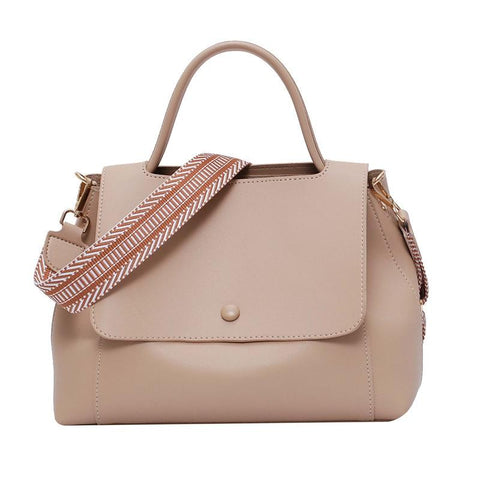 Faux PU Leather Crossbody Shoulder Bag Fabric Strap Flap Front Khaki