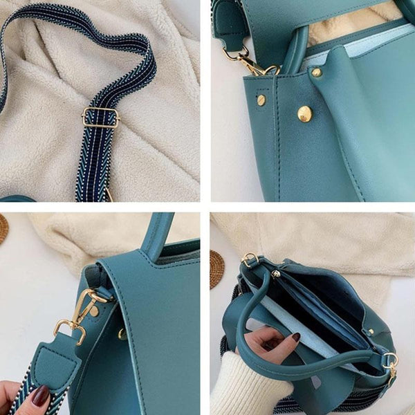 Faux PU Leather Crossbody Shoulder Bag Fabric Strap Flap Front Khaki