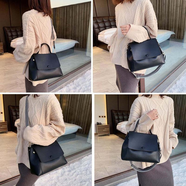 Faux PU Leather Crossbody Shoulder Bag Fabric Strap Flap Front Khaki