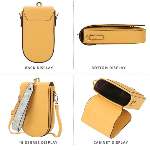 Faux PU Leather Crossbody Shoulder Bag Handbag Mobile Phone Multi Card Yellow