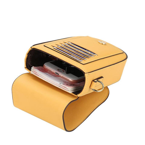 Faux PU Leather Crossbody Shoulder Bag Handbag Mobile Phone Multi Card Yellow
