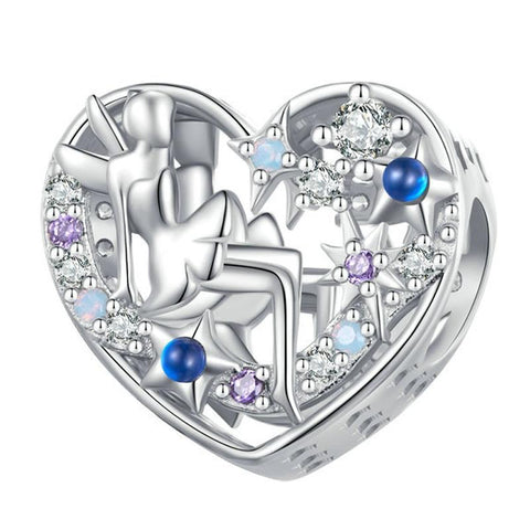Elf Fairy Heart Platinum Plated Sterling Silver Crystal Zircon Bead Bracelet Necklace