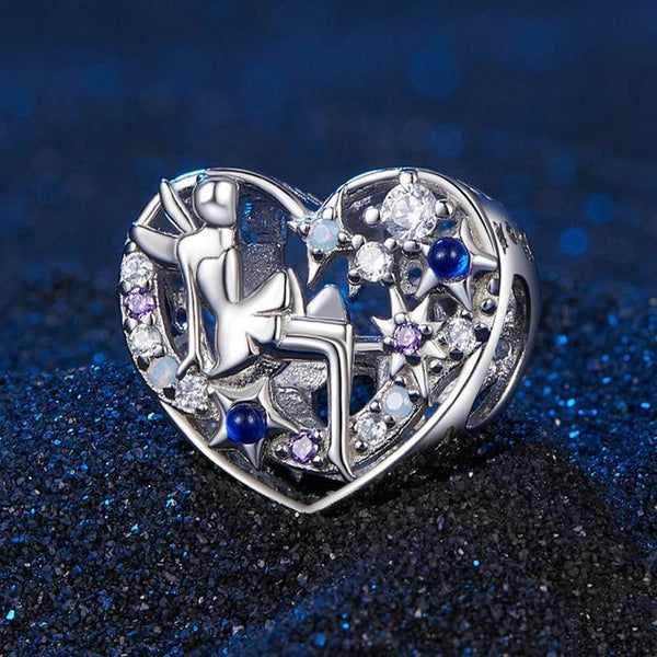 Elf Fairy Heart Platinum Plated Sterling Silver Crystal Zircon Bead Bracelet Necklace