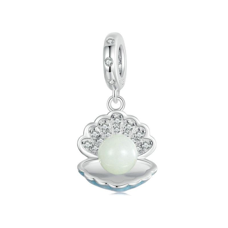 Seashell Pearl Sterling Silver Zircon CZ Bead Charm Bracelet Necklace Pendant