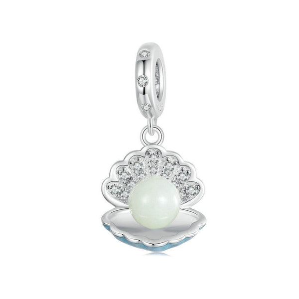 Seashell Pearl Sterling Silver Zircon CZ Bead Charm Bracelet Necklace Pendant
