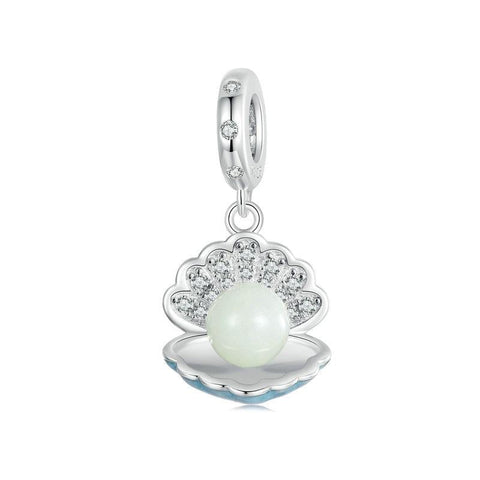 Seashell Pearl Sterling Silver Zircon CZ Bead Charm Bracelet Necklace Pendant