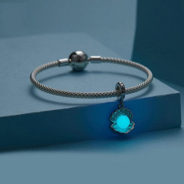 Seashell Pearl Sterling Silver Zircon CZ Bead Charm Bracelet Necklace Pendant