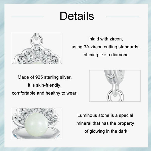Seashell Pearl Sterling Silver Zircon CZ Bead Charm Bracelet Necklace Pendant