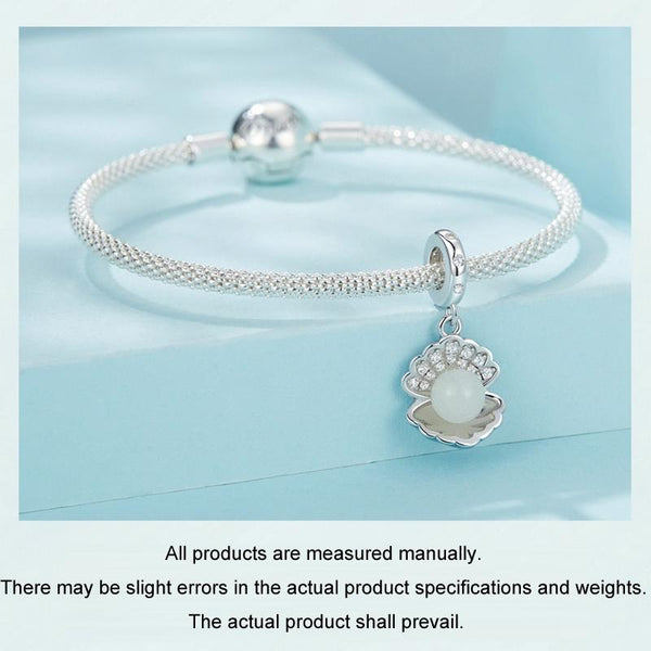 Seashell Pearl Sterling Silver Zircon CZ Bead Charm Bracelet Necklace Pendant