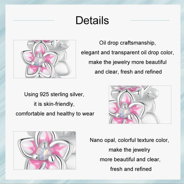 Cherry Blossom Sterling Silver Spacer Bead Charm Bracelet Necklace Pendant