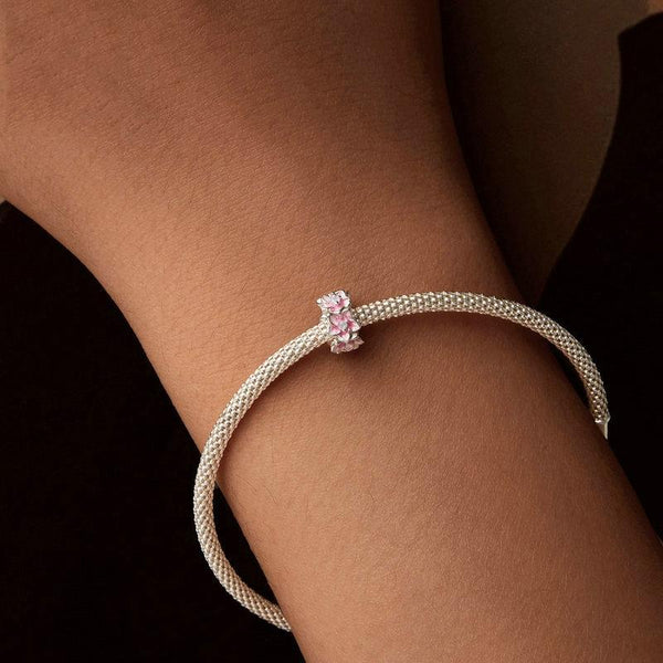 Cherry Blossom Sterling Silver Spacer Bead Charm Bracelet Necklace Pendant