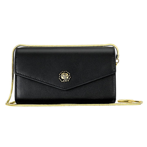 Cowhide Leather Crossbody Shoulder Clutch Bag Handbag Snake Chain Black