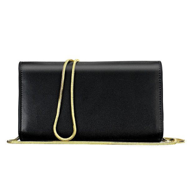 Cowhide Leather Crossbody Shoulder Clutch Bag Handbag Snake Chain Black