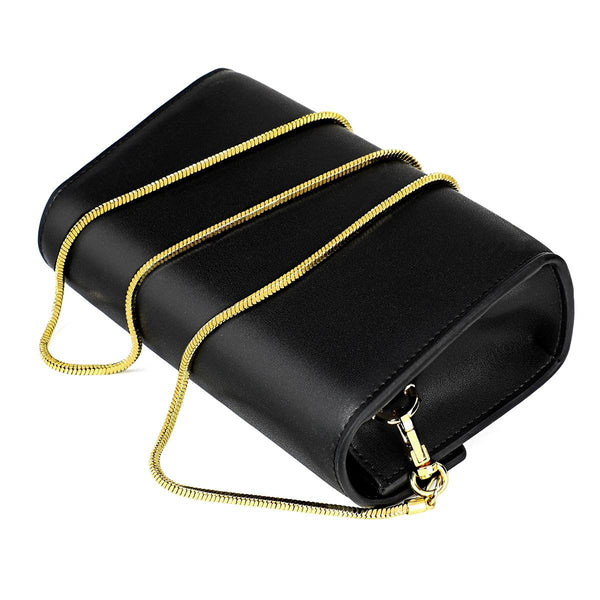 Cowhide Leather Crossbody Shoulder Clutch Bag Handbag Snake Chain Black