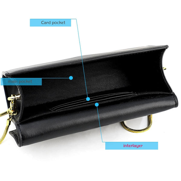 Cowhide Leather Crossbody Shoulder Clutch Bag Handbag Snake Chain Black