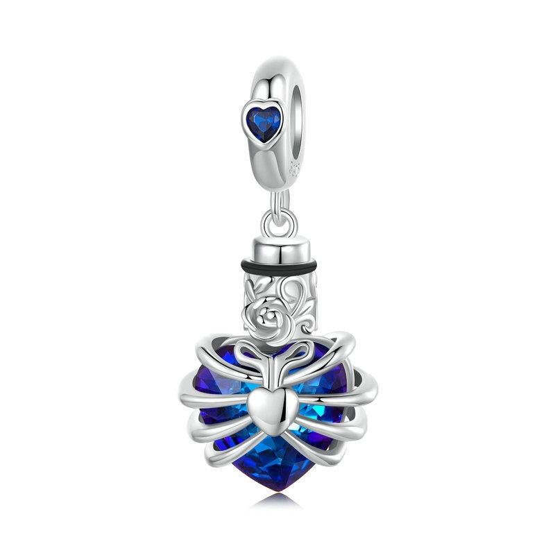 Memorial Heart Urn Ashes Sterling Silver Zircon CZ Bead Charm Bracelet Necklace