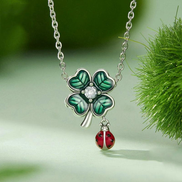 Ladybird Four Leaf Clover Sterling Silver CZ Bead Charm Bracelet Necklace