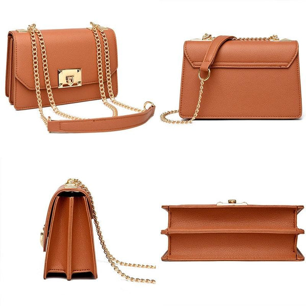 Faux PU Leather Square Flap Lock Shoulder Crossbody Bag For Women White