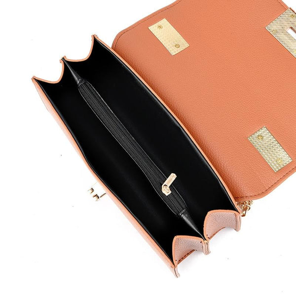 Faux PU Leather Square Flap Lock Shoulder Crossbody Bag For Women White
