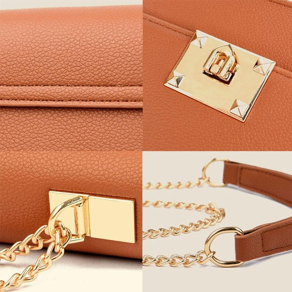 Faux PU Leather Square Flap Lock Shoulder Crossbody Bag For Women White