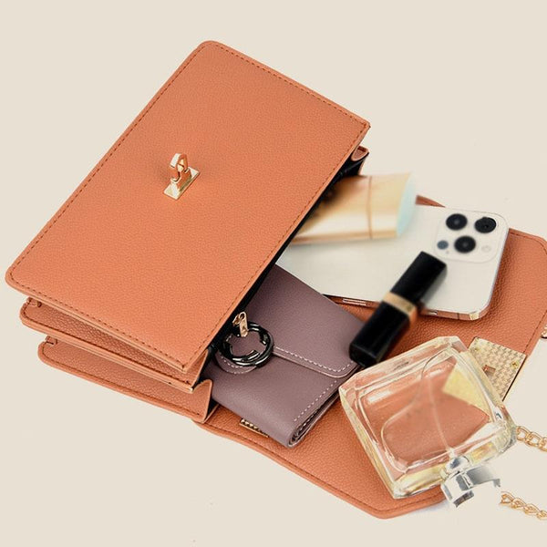 Faux PU Leather Square Flap Lock Shoulder Crossbody Bag For Women White