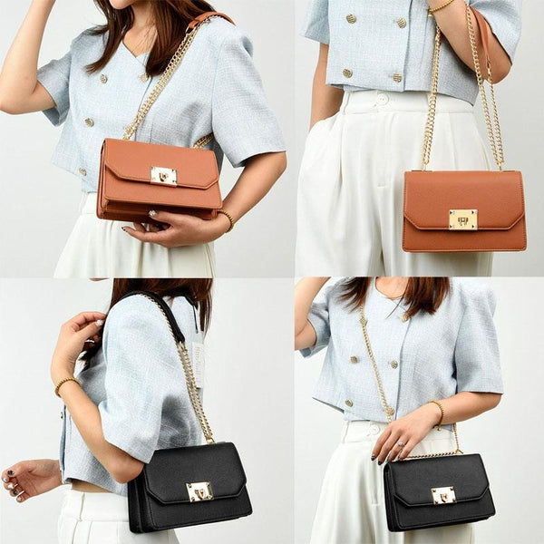 Faux PU Leather Square Flap Lock Shoulder Crossbody Bag For Women White