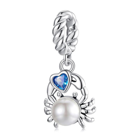 Crab Heart Pearl Sterling Silver Bead Charm Bracelet Necklace Pendant