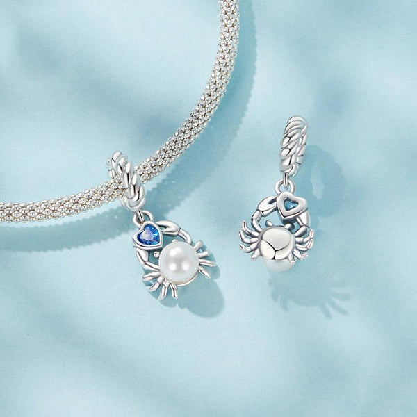 Crab Heart Pearl Sterling Silver Bead Charm Bracelet Necklace Pendant