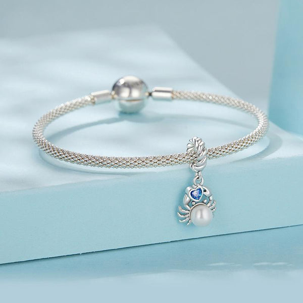 Crab Heart Pearl Sterling Silver Bead Charm Bracelet Necklace Pendant