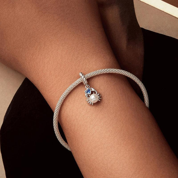 Crab Heart Pearl Sterling Silver Bead Charm Bracelet Necklace Pendant