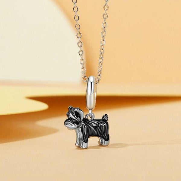 Schnauzer Enamel Sterling Silver Bead Charm Bracelet Necklace