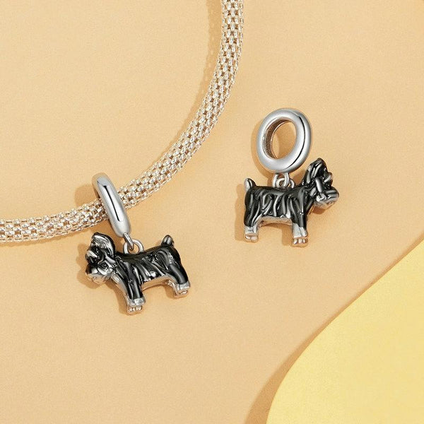 Schnauzer Enamel Sterling Silver Bead Charm Bracelet Necklace
