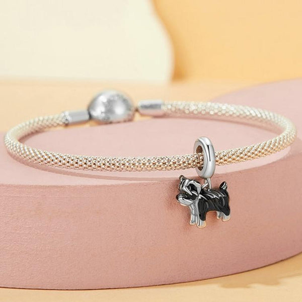 Schnauzer Enamel Sterling Silver Bead Charm Bracelet Necklace