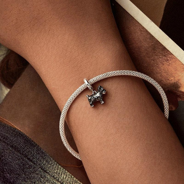 Schnauzer Enamel Sterling Silver Bead Charm Bracelet Necklace