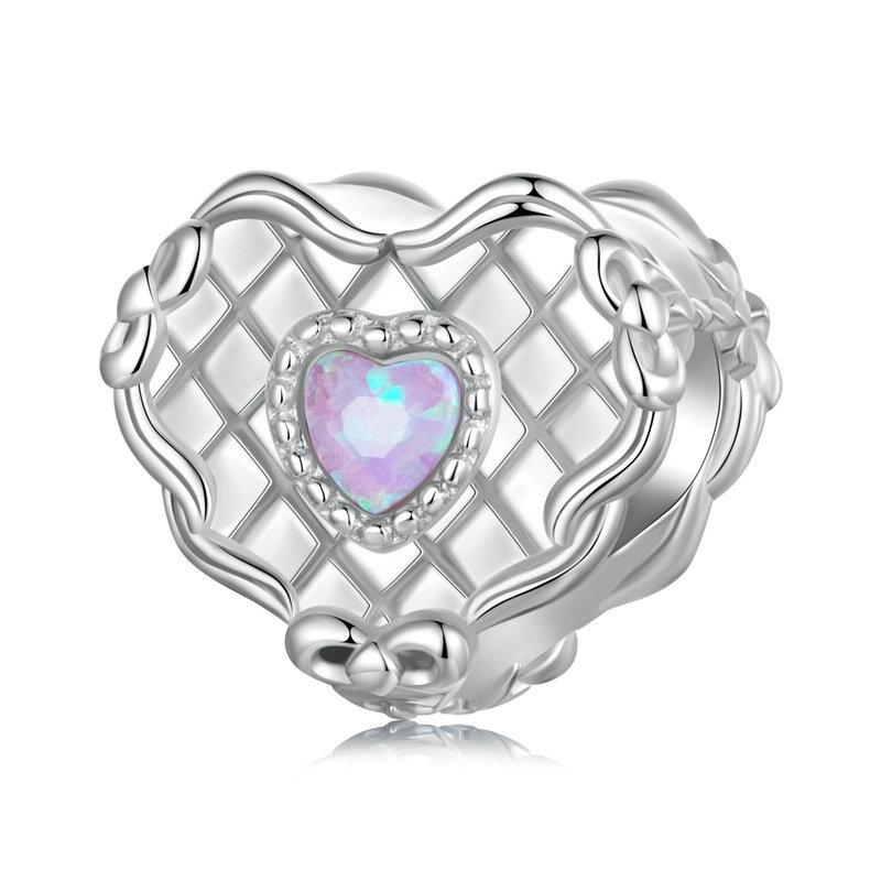 Love Heart Sterling Silver Synthetic Opal Bead Charm Bracelet Necklace