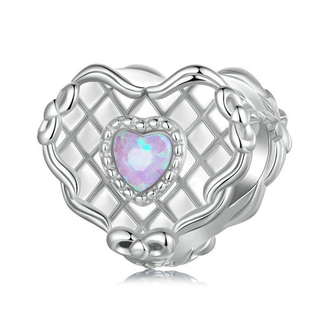 Love Heart Sterling Silver Synthetic Opal Bead Charm Bracelet Necklace