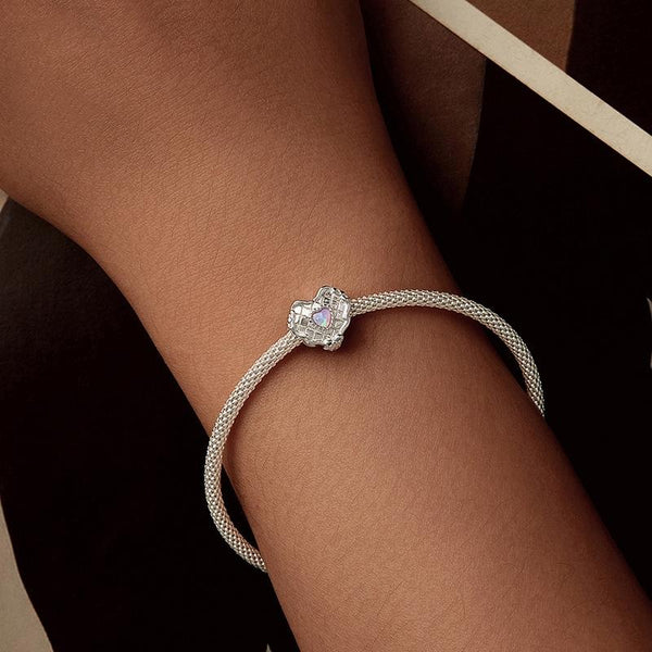 Love Heart Sterling Silver Synthetic Opal Bead Charm Bracelet Necklace