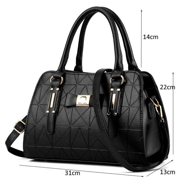 Faux PU Leather Embossed Bowknot Tote Shoulder Bag Handbag Off White