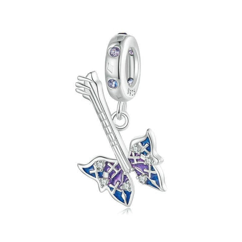 Bass Guitar Butterfly Sterling Silver Zircon CZ Bead Charm Pendant Bracelet Necklace